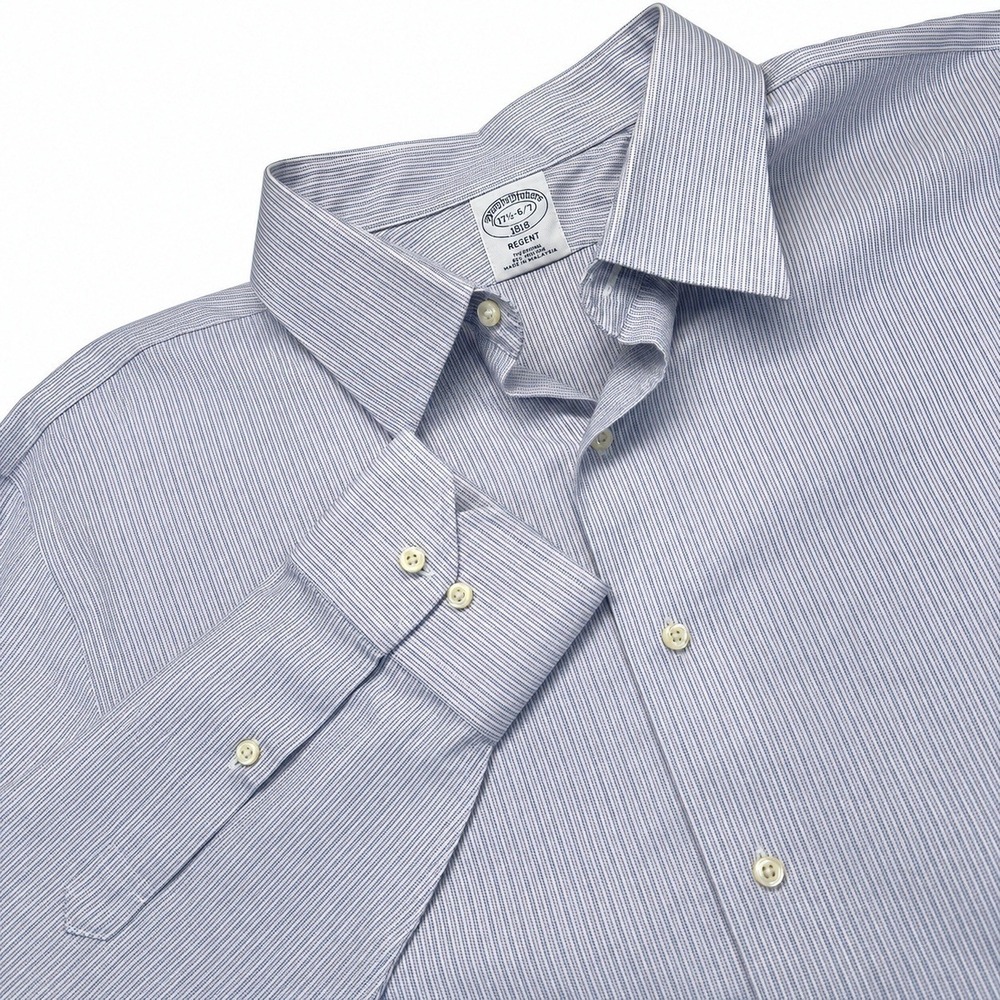 Brooks Brothers Mens 17.5 Regent Dress Shirt Blue Stripe Non Iron 1818
